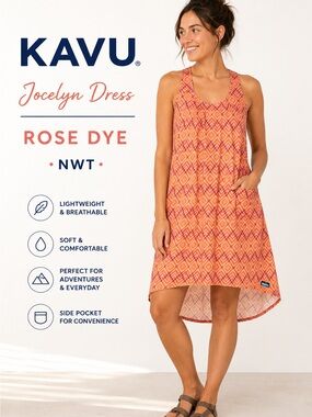 KAVU Jocelyn Dress Rose Dye XS NWT Sleeveless Racerback Travel Dress w/ Pocket